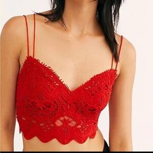 Free people FP One Red Lace Cropped Cami Top Small Crochet Lace